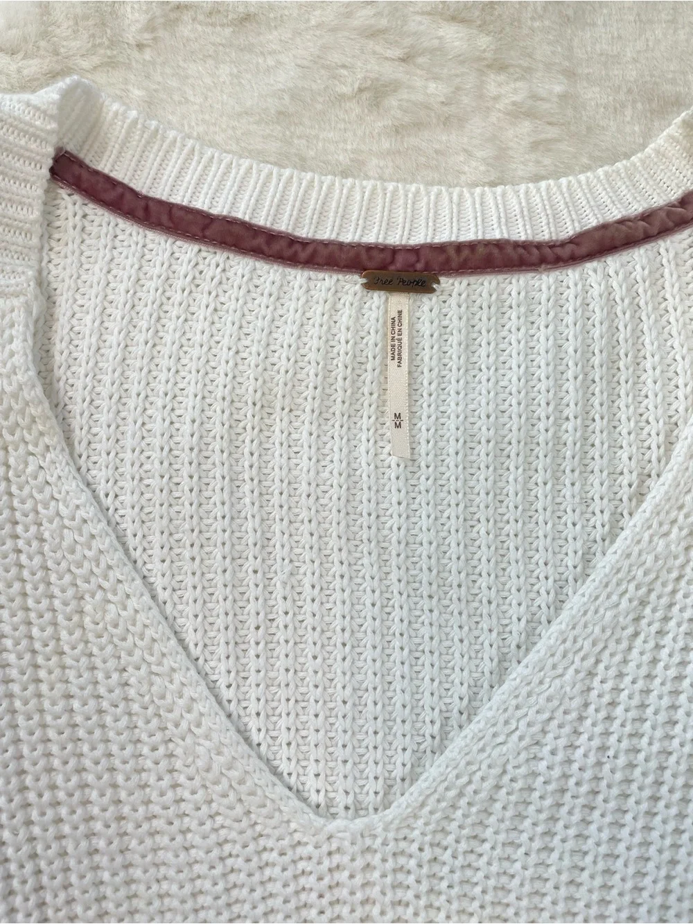 Free People White V-Neck Bell Sleeve Knit Sweater